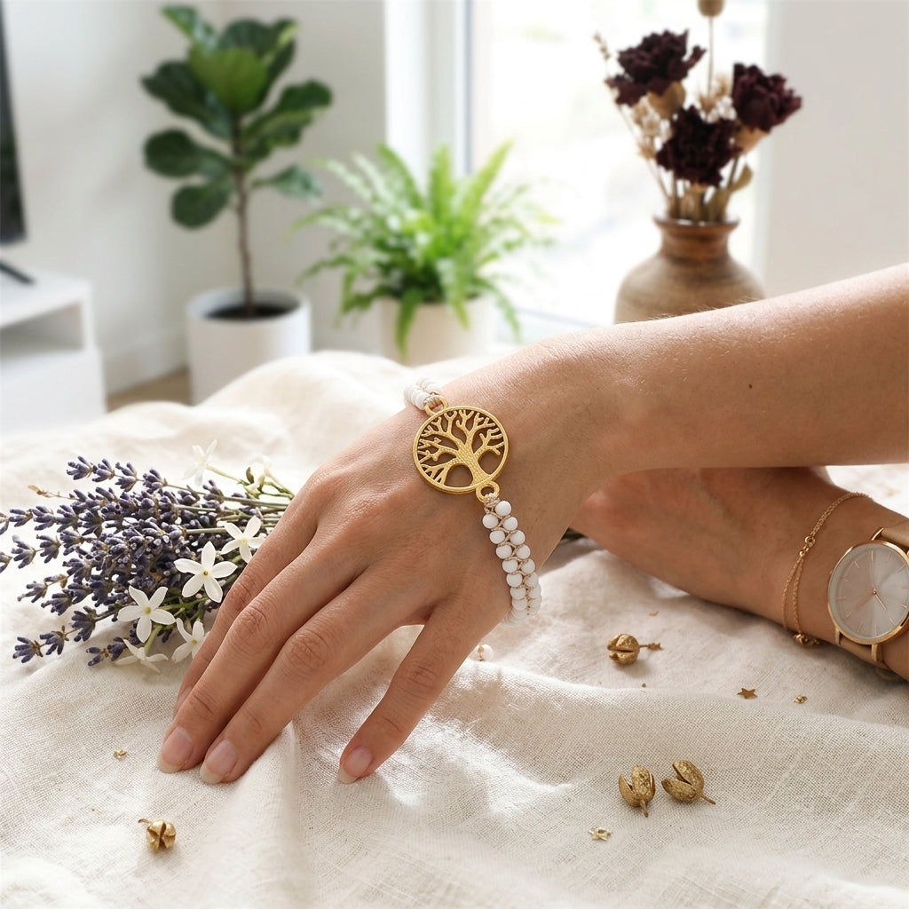 Tree of Life Sacred White Jade & Woven Charm Bracelet ✨🌿